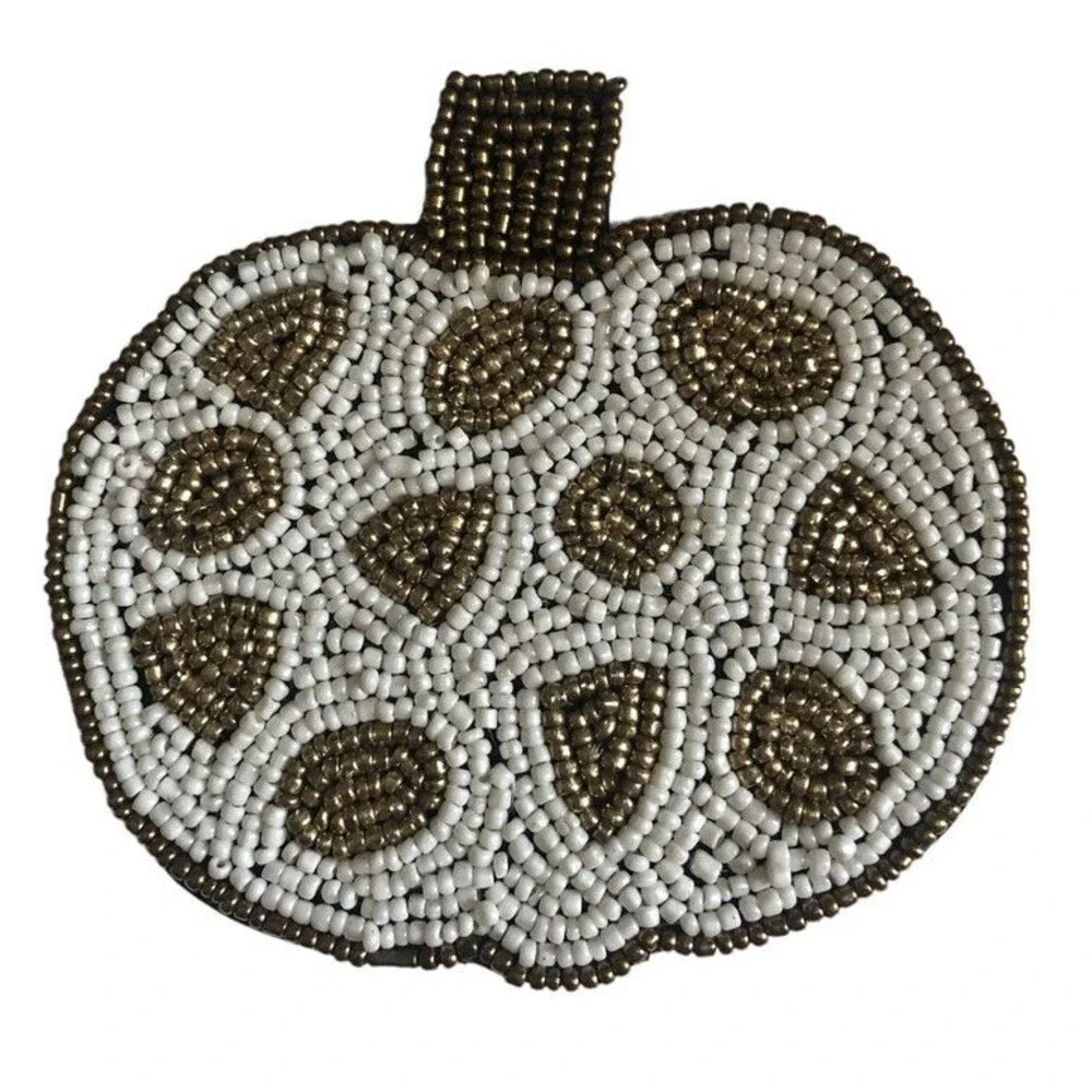 Thanksgiving Max Studio Glass Beaded Pumpkin Drink Coasters Halloween Set of 4